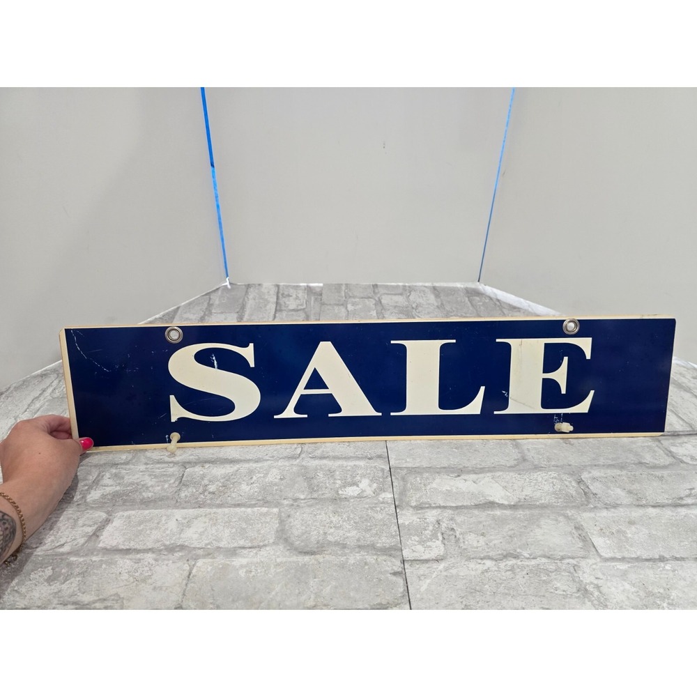 Vintage For Sale Sign Blue White Plastic with Holes for Hanging 28" x 6"